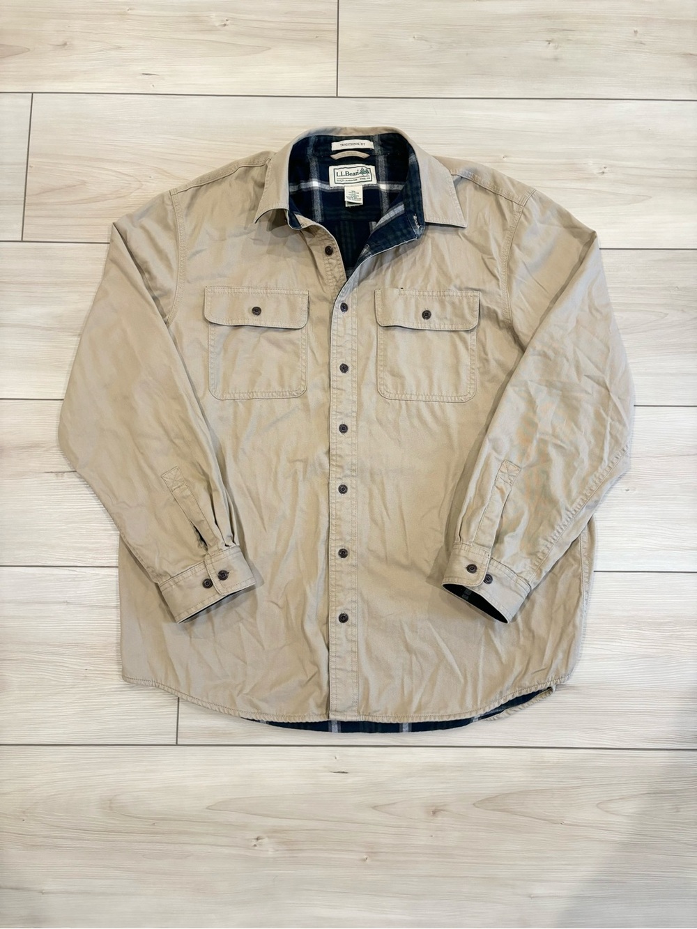 Vintage 90s L.L. Bean Outdoors Flannel Lined Men's Khaki Workwear Shirt-Jacket